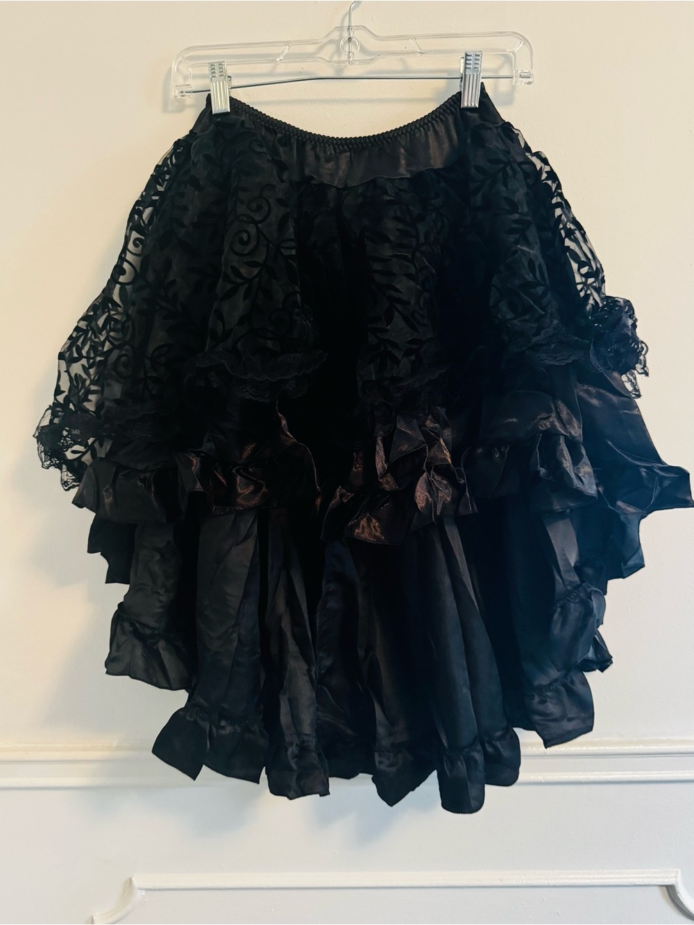 Halloween Ready? Black Ruffled Lace Layered Skirt Hi-Low Hem